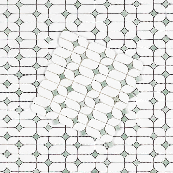 White Thassos Starlight with Emerald Green Star Mosaic Polished - Elon Tile & Stone