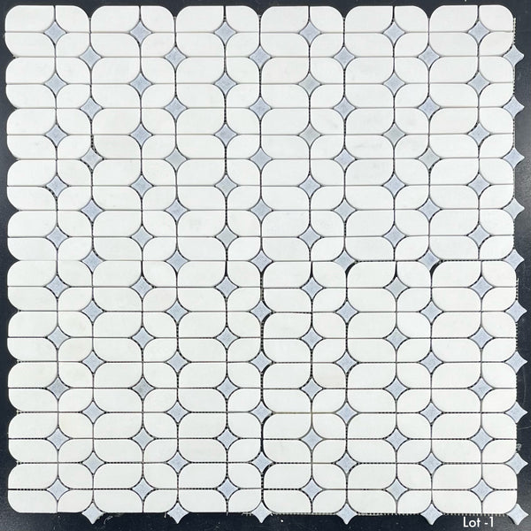 White Thassos Starlight with Blue Celeste Star Mosaic Polished