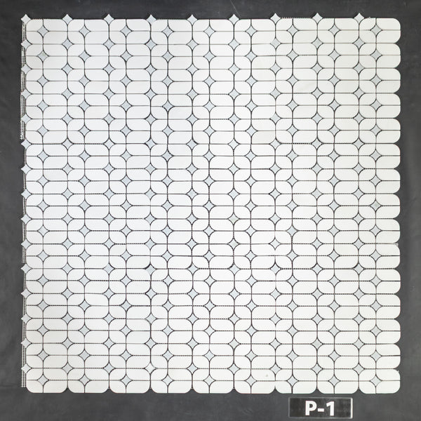 Luz de estrella Thassos blanca con mosaico de estrella azul Celeste pulido