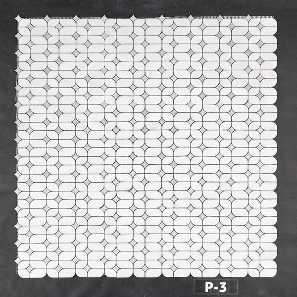 White Thassos Starlight with Blue Celeste Star Mosaic Polished - Elon Tile & Stone