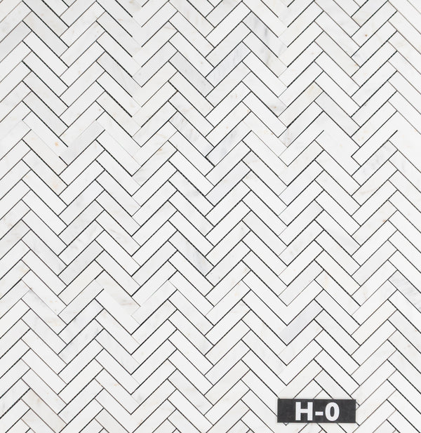 Pearl White 1" x 4" Herringbone Mosaic Honed