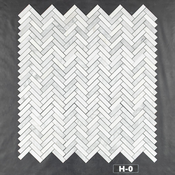 Pearl White 1" x 4" Herringbone Mosaic Honed