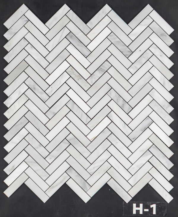Pearl White 1" x 4" Herringbone Mosaic Honed