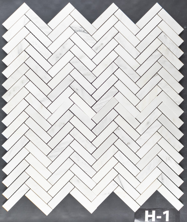 Pearl White 1" x 4" Herringbone Mosaic Honed