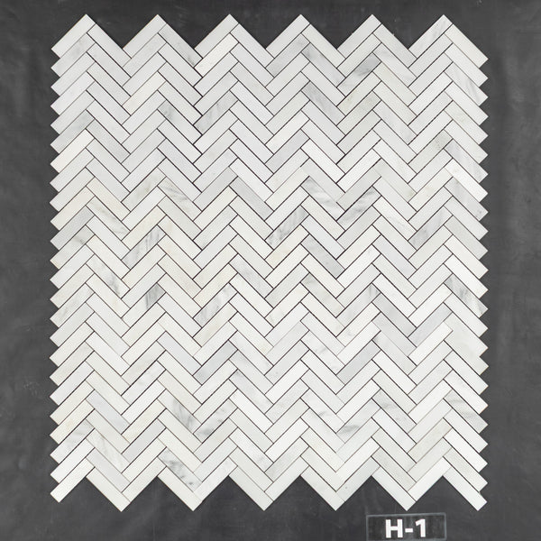Pearl White 1" x 4" Herringbone Mosaic Honed