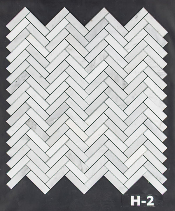 Pearl White 1" x 4" Herringbone Mosaic Honed