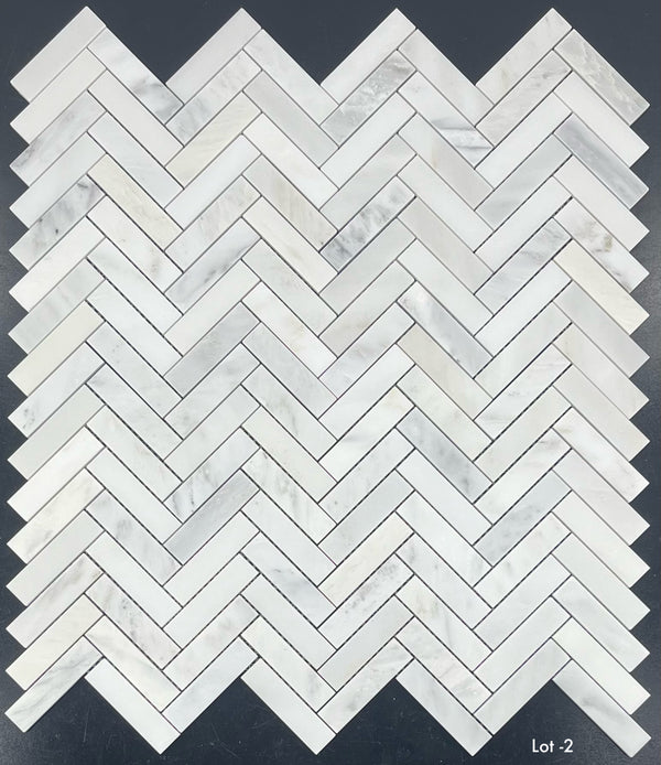 Pearl White 1" x 4" Herringbone Mosaic Honed