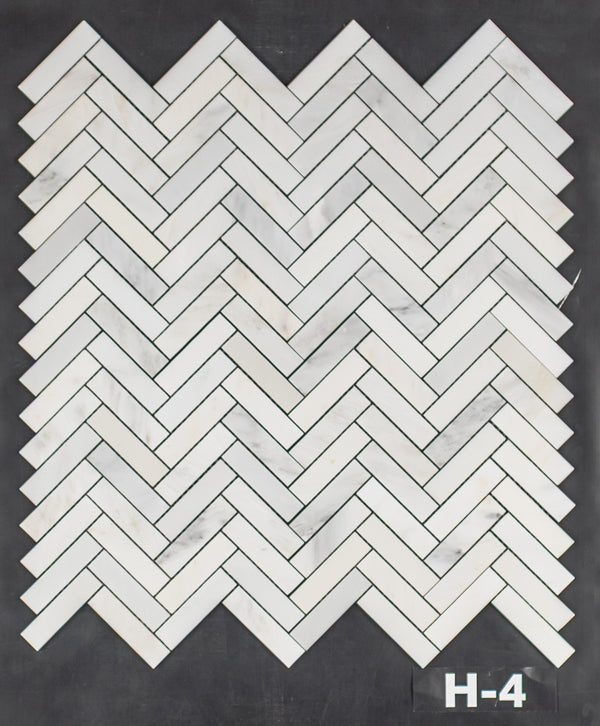 Pearl White 1" x 4" Herringbone Mosaic Honed