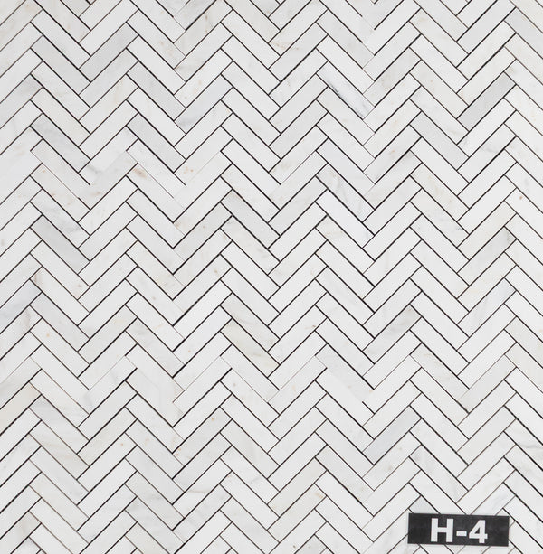 Pearl White 1" x 4" Herringbone Mosaic Honed