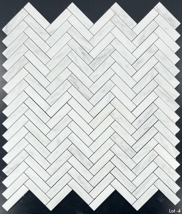 Mosaico de espiga blanco perla de 1" x 4" pulido