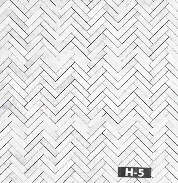 Pearl White 1" x 4" Herringbone Mosaic Honed
