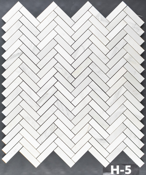 Pearl White 1" x 4" Herringbone Mosaic Honed