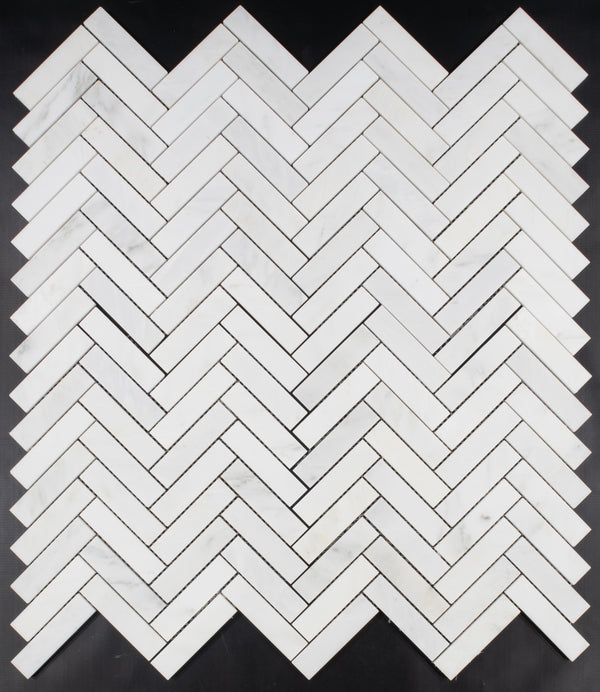 Pearl White 1" x 4" Herringbone Mosaic Honed