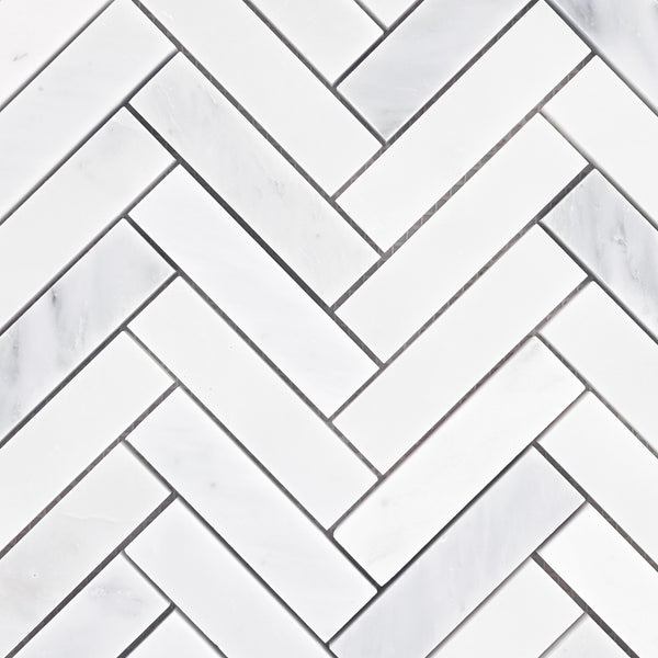 Pearl White 1" x 4" Herringbone Mosaic Honed