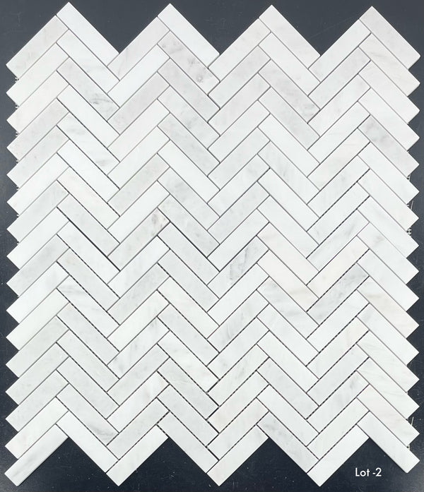 Pearl White 1" x 4" Herringbone Mosaic Polished - Elon Tile & Stone