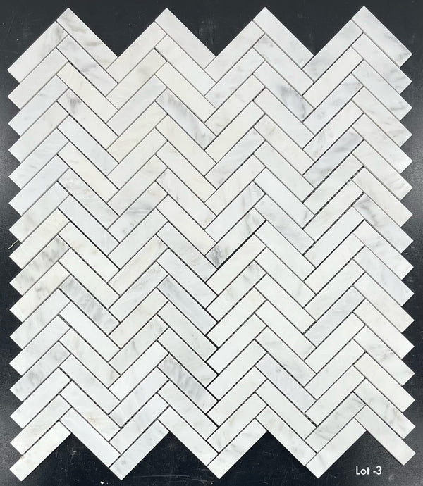 Pearl White 1" x 4" Herringbone Mosaic Polished