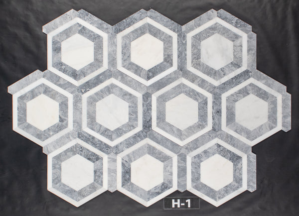 Panal blanco perla con mosaico gris pacífico pulido