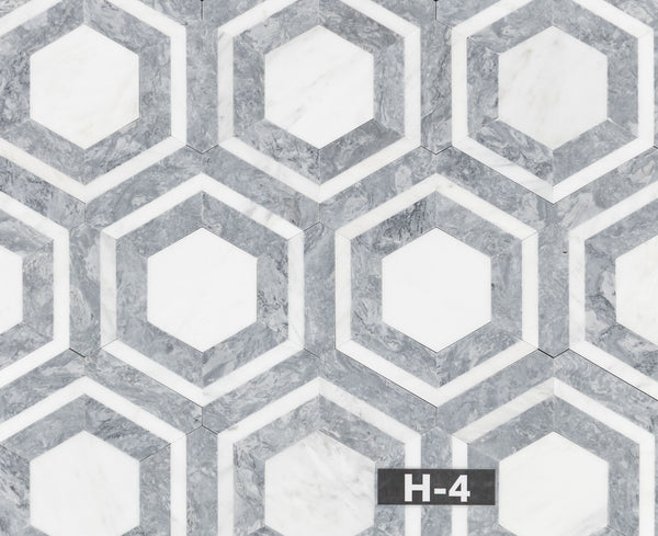 Pearl White Honeycomb with Pacific Gray Mosaic Honed