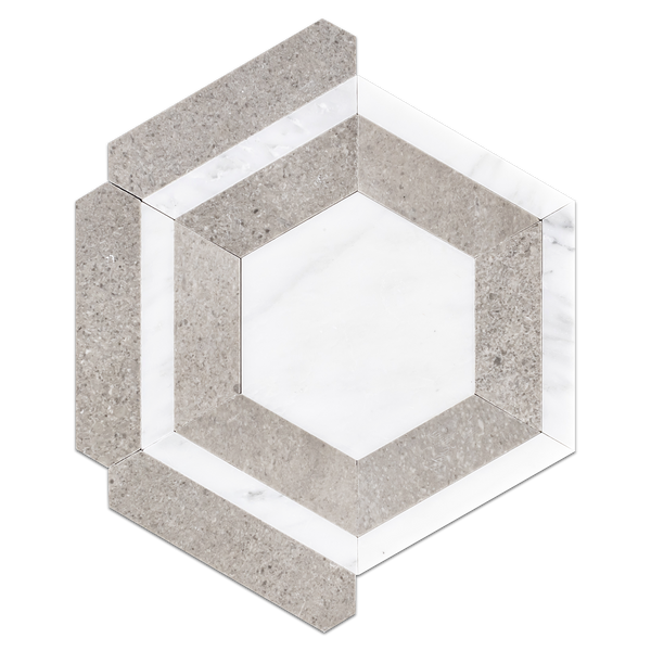 Pearl White Honeycomb with Sand Dollar Mosaic Honed
