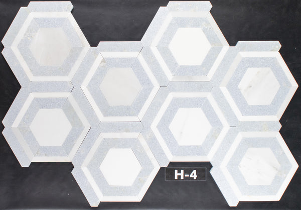 White Absolute Honeycomb with Blue Celeste Mosaic Honed