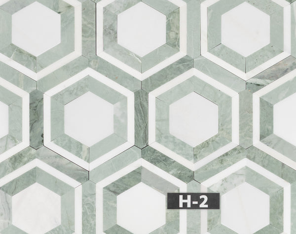Panal absoluto blanco con mosaico verde Ming pulido