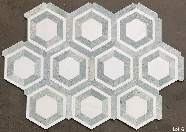 White Absolute Honeycomb with Ming Green Mosaic Honed