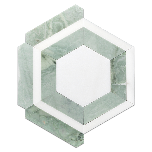 Panal absoluto blanco con mosaico verde Ming pulido