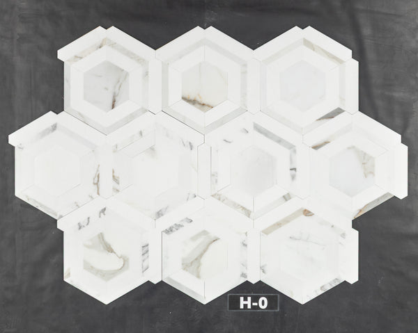 Calacatta Gold Honeycomb with White Thassos Mosaic Honed