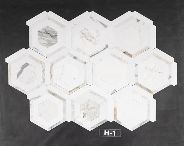 Calacatta Gold Honeycomb with White Thassos Mosaic Honed
