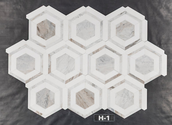 Bianco Oro Honeycomb with White Thassos Mosaic Honed