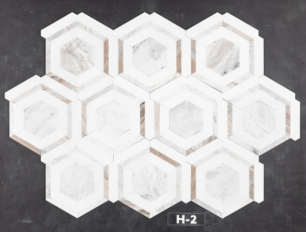 Bianco Oro Honeycomb with White Thassos Mosaic Honed