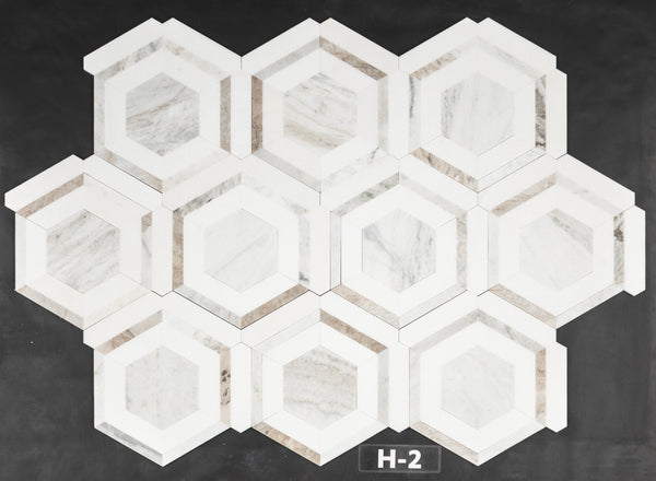 Bianco Oro Honeycomb with White Thassos Mosaic Honed