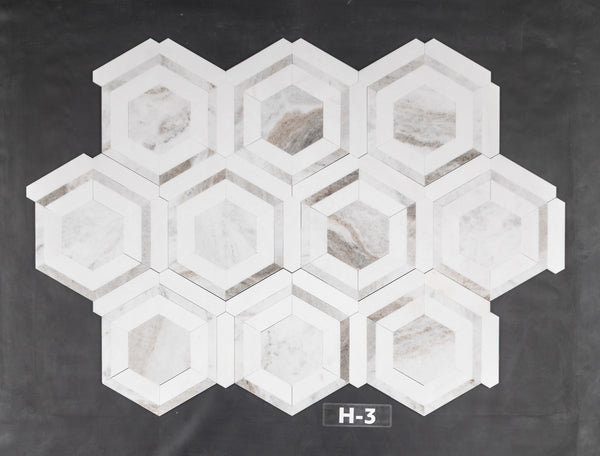 Bianco Oro Honeycomb with White Thassos Mosaic Honed