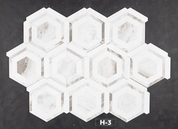 Bianco Oro Honeycomb with White Thassos Mosaic Honed
