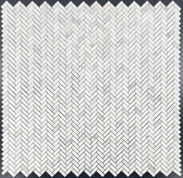 Pearl White Micro Herringbone Mosaic Honed