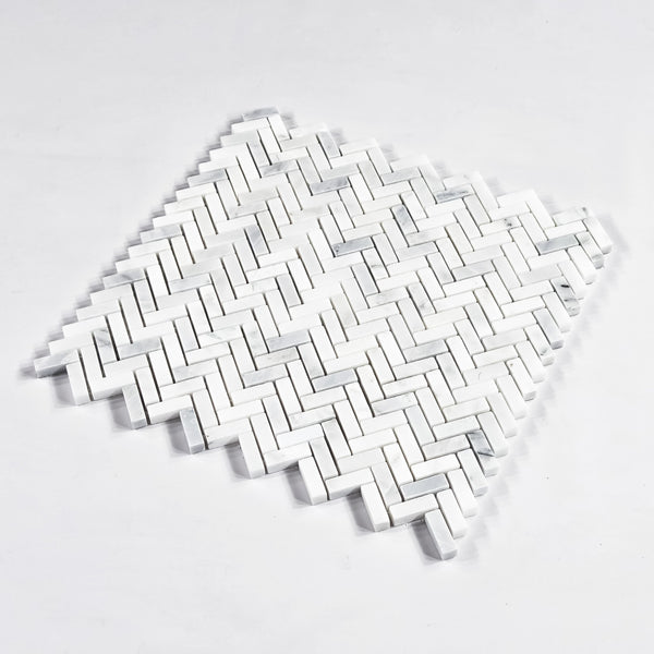 Pearl White Micro Herringbone Mosaic Honed