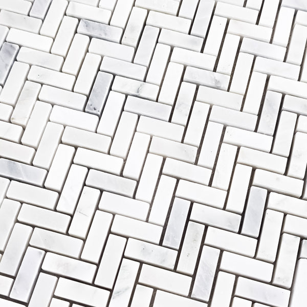 Pearl White Micro Herringbone Mosaic Honed