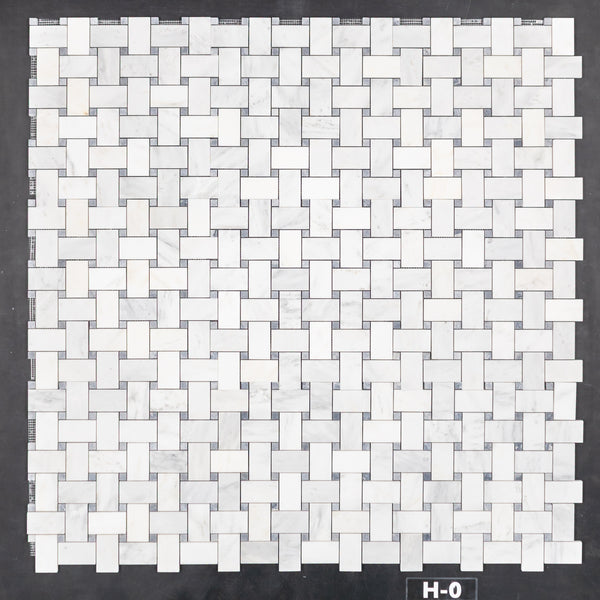 Pearl White Extra Large Basketweave with 5/8" Pacific Gray Dot Mosaic Honed