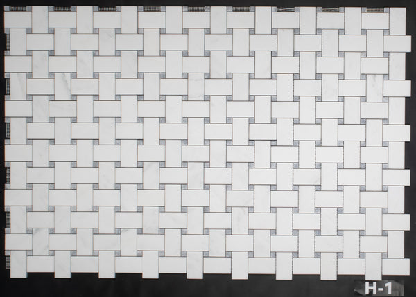 Pearl White Extra Large Basketweave with 5/8" Pacific Gray Dot Mosaic Honed