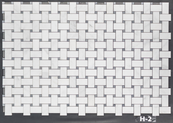 Pearl White Extra Large Basketweave with 5/8" Pacific Gray Dot Mosaic Honed