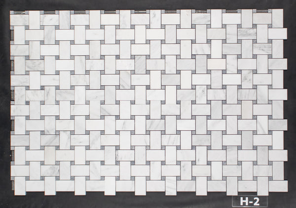 Pearl White Extra Large Basketweave with 5/8" Pacific Gray Dot Mosaic Honed