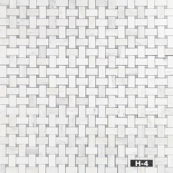 Pearl White Extra Large Basketweave with 5/8" Pacific Gray Dot Mosaic Honed - Elon Tile & Stone