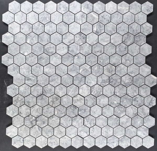 Mosaico hexagonal gris Pacífico de 2" pulido