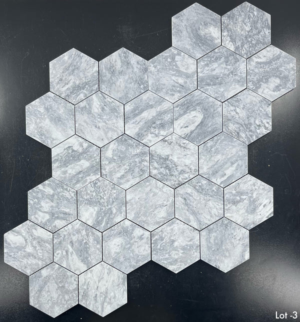 Pacific Gray 5" Hexagon Mosaic Honed