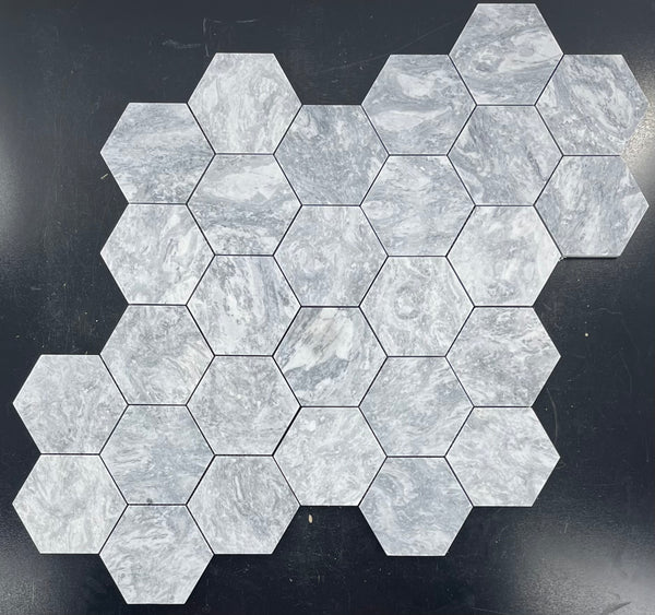 Mosaico hexagonal gris Pacífico de 5" pulido