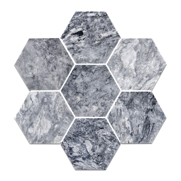 Mosaico hexagonal gris Pacífico de 5" pulido