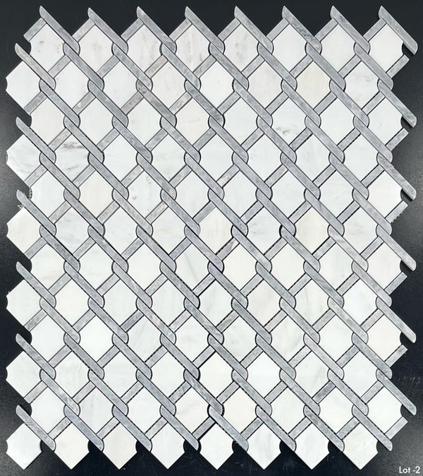 Pearl White Argyle with Pacific Gray Bar Mosaic Polished