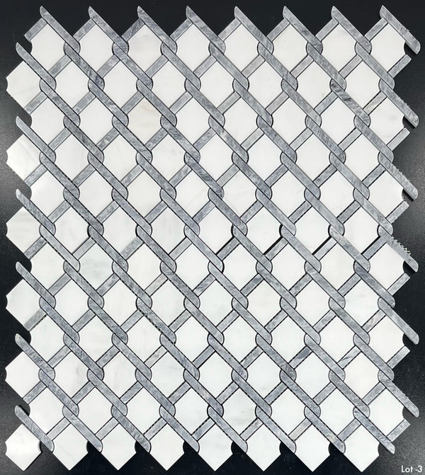 Argyle blanco perla con mosaico de barra gris pacífico pulido