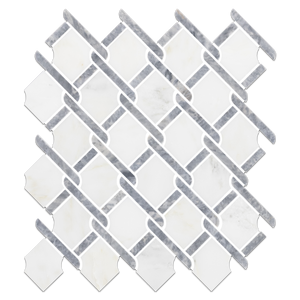 Pearl White Argyle with Pacific Gray Bar Mosaic Honed