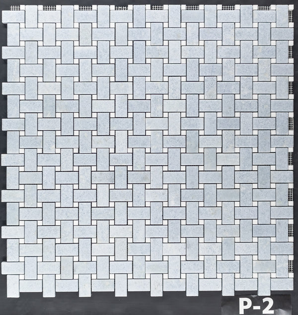 Blue Celeste Basketweave with 3/8" White Thassos Dot Mosaic Polished